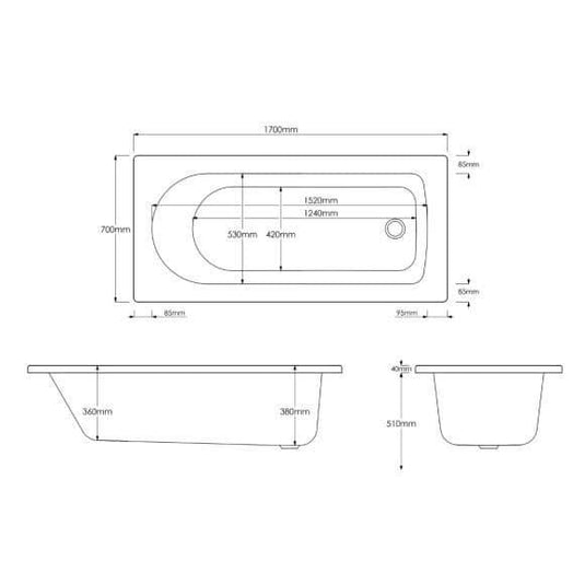 Trojan Hilton 1700 x 700mm Single Ended Bath - Envy Bathrooms Ltd