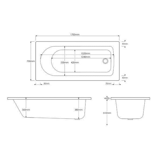 Trojan Hilton 1700 x 700mm Single Ended Bath - Envy Bathrooms Ltd