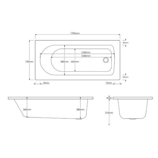 Trojan Hilton 1700 x 750mm Single Ended Bath - Envy Bathrooms Ltd