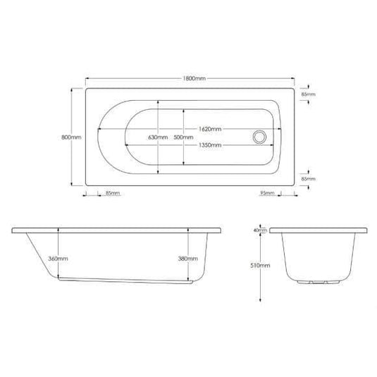 Trojan Hilton 1800 x 800mm Single Ended Bath - Envy Bathrooms Ltd