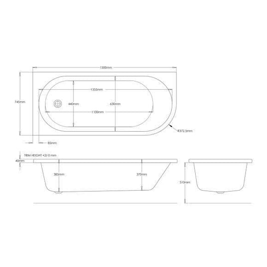 Trojan J Shape 1500mm Bath & Panel (LH) - Envy Bathrooms Ltd