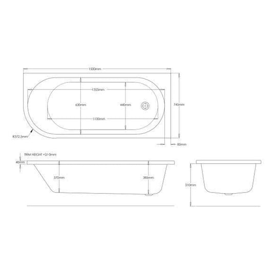 Trojan J Shape 1500mm Bath & Panel (RH) - Envy Bathrooms Ltd