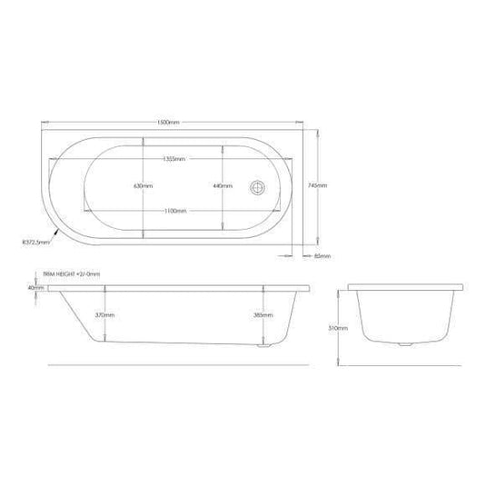Trojan J Shape 1500mm Bath & Panel (RH) - Envy Bathrooms Ltd