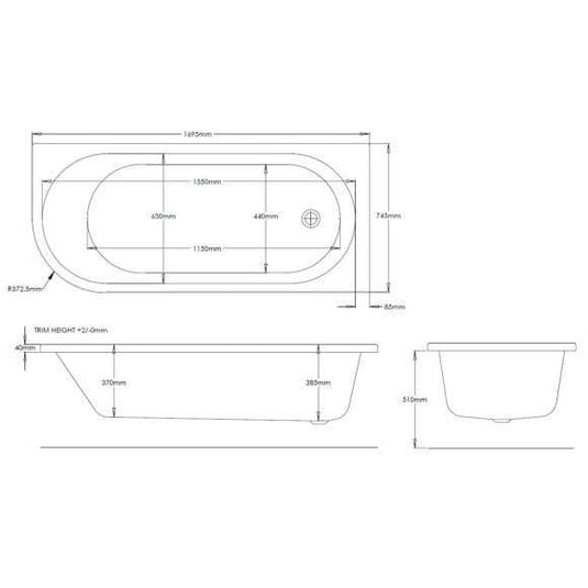 Trojan J Shape 1700 x 750mm 8 Jet Whirlpool Bath & Waste (RH) - Envy Bathrooms Ltd