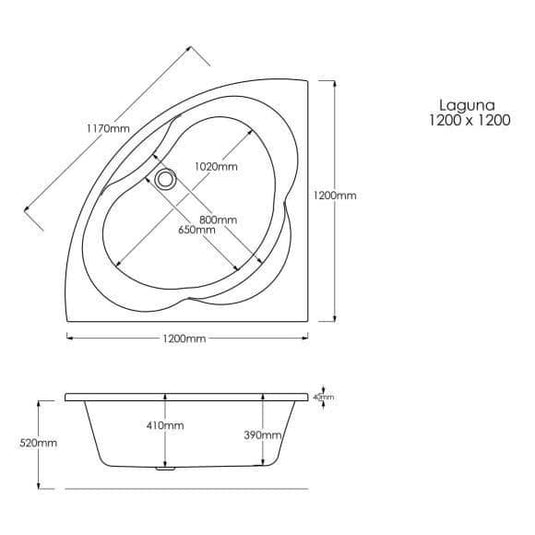 Trojan Laguna 1200 x 1200mm 14 Jet Whirlpool Corner Bath & Waste - Envy Bathrooms Ltd