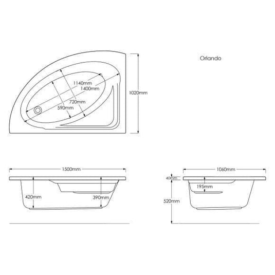 Trojan Orlando 1500 x 1020mm 8 Jet Whirlpool Corner Bath & Waste (LH) - Envy Bathrooms Ltd