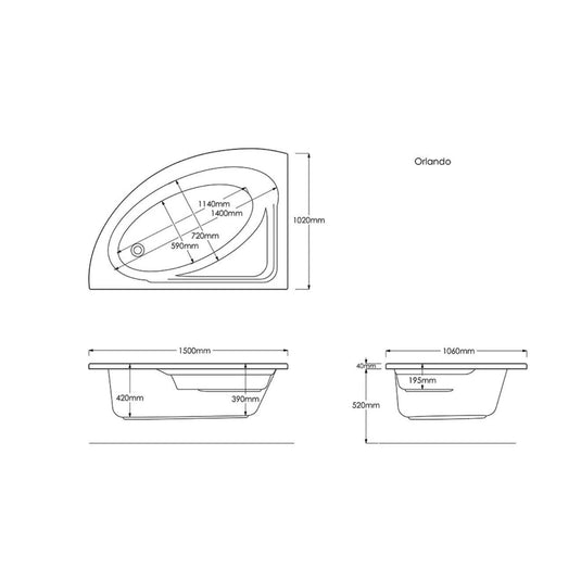 Trojan Orlando 1500 x 1020mm Corner Bath with Panel (LH) - Envy Bathrooms Ltd