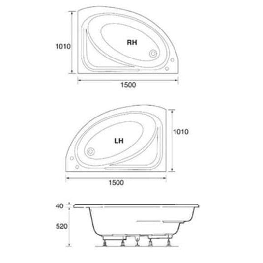 Trojan Orlando 1500 x 1020mm Corner Bath with Panel (RH) - Envy Bathrooms Ltd