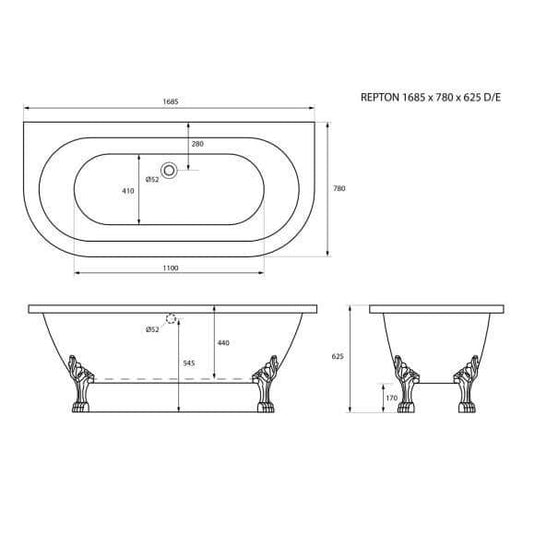 Trojan Repton 1685 x 780mm Freestanding Bath - Envy Bathrooms Ltd