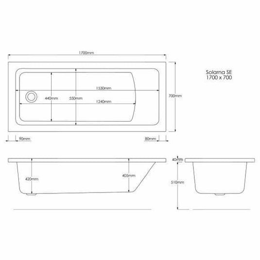 Trojan Solarna 1700 x 700mm Single Ended 8 Jet Whirlpool Bath & Waste - Envy Bathrooms Ltd