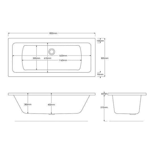 Trojan Solarna 1800 x 800mm Double Ended Bath - Envy Bathrooms Ltd