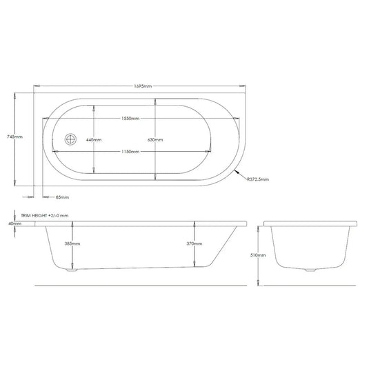 Trojancast 1700 x 750mm J Shaped Bath (LH) - Envy Bathrooms Ltd