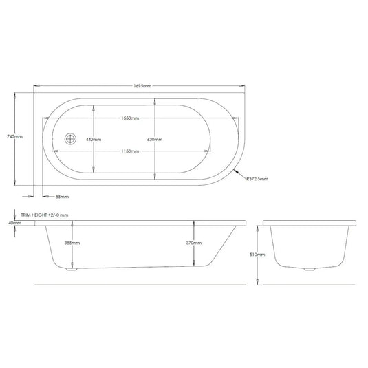 Trojancast J Shaped Bath 1700x750mm (LH) - Envy Bathrooms Ltd