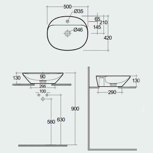 RAK Ceramics Variant Oval Counter Top Wash Basin 500mm 1TH with Tap Ledge - Alpine White - VARCT25001AWHA