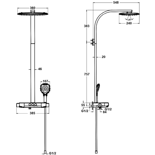 Vitra AquaControl Charm 3 Function Thermostatic Bar Mixer Shower with Fixed Head and Shower Kit - Chrome - Envy Bathrooms Ltd