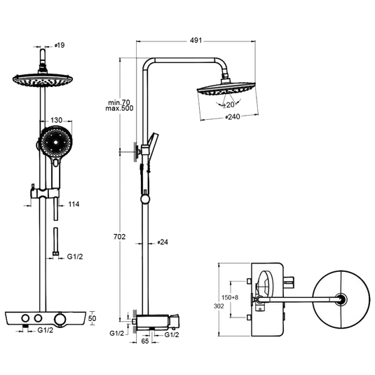 Vitra AquaControl Charm Thermostatic Bar Mixer Shower with Fixed Head and Shower Kit - Chrome - Envy Bathrooms Ltd