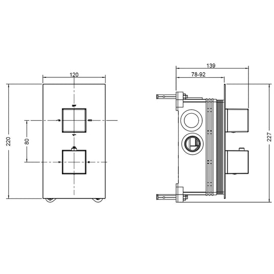Vitra AquaHeat 1-Outlet Dual Handle Square Thermostatic Concealed Shower Valve - Chrome - Envy Bathrooms Ltd