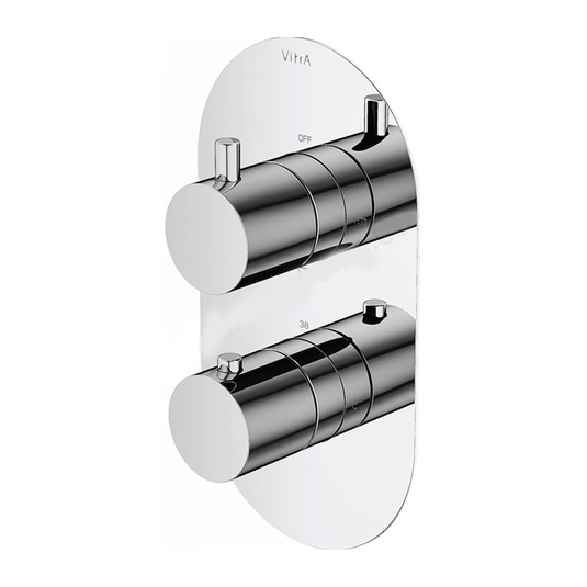 Vitra AquaHeat 3-Outlet Dual Handle Round Thermostatic Concealed Shower Valve - Chrome - Envy Bathrooms Ltd