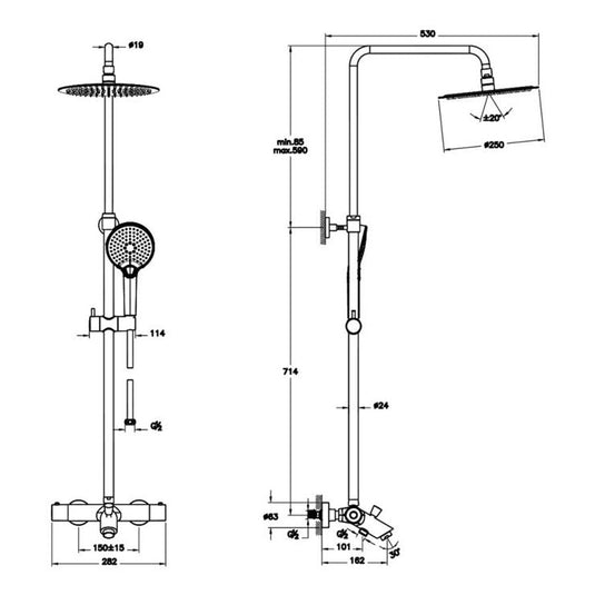 VitrA Aquaheat Bliss 250B Shower Column With Bath Spout | Chrome | A47209VUK - Envy Bathrooms Ltd