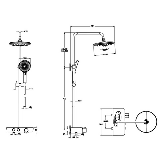 VitrA Aquaheat Charm 240 Shower Set With 2-Function Overhead & Shelf | Chrome | A47203VUK - Envy Bathrooms Ltd