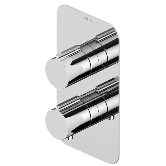 Vitra AquaHeat Knob 1-Outlet Dual Handle Square Thermostatic Concealed Shower Valve - Chrome - Envy Bathrooms Ltd