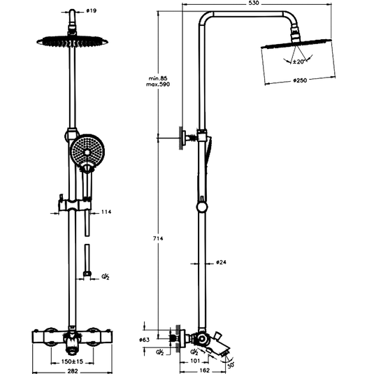 Vitra Aquaheat Round Thermostatic Exposed Mixer Shower with Fixed Head and Shower Kit - Chrome - Envy Bathrooms Ltd