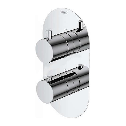 Vitra AquaHeat 2-Outlet Dual Handle Round Thermostatic Concealed Shower Valve - Chrome - Envy Bathrooms Ltd
