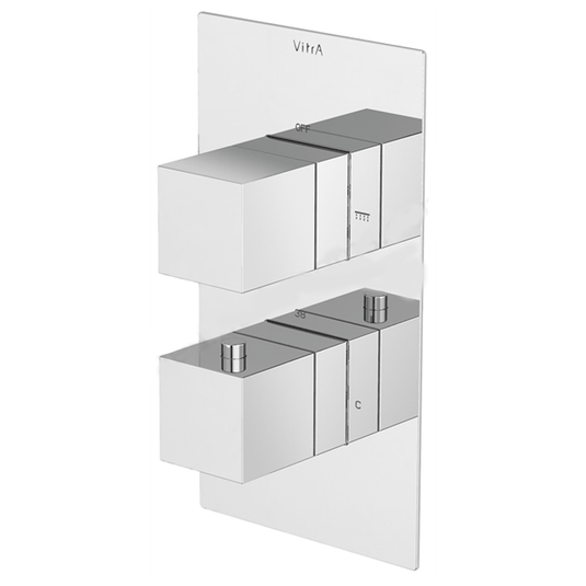 Vitra AquaHeat 2-Outlet Dual Handle Square Thermostatic Concealed Shower Valve - Chrome - Envy Bathrooms Ltd