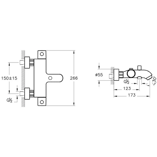 VitrA Aquaheat Wall Mounted Thermostatic Bath/Shower Mixer - Chrome - A47172EXP - Envy Bathrooms Ltd