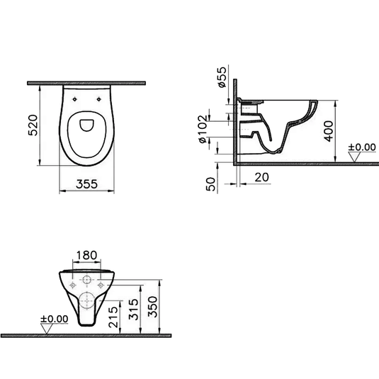 Vitra Arkitekt Rimless Wall Hung Toilet Pan - White - Envy Bathrooms Ltd