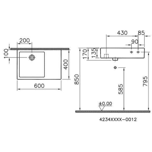 Vitra Arkitekt Wall Hung Basin - 600mm Wide - 0 Tap Hole - Envy Bathrooms Ltd