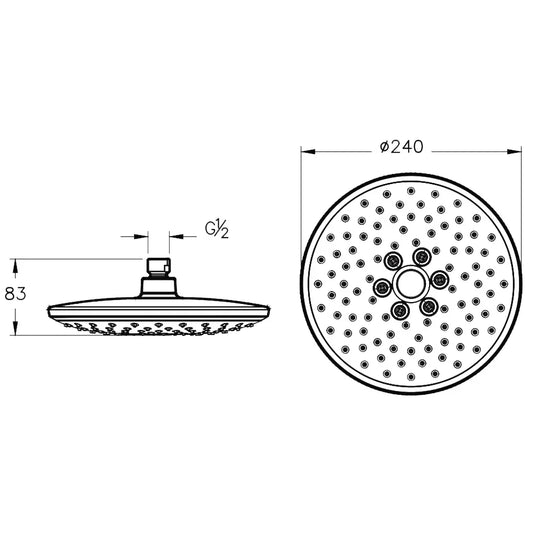 Vitra Bliss Round 2 Function Fixed Shower Head 240mm Wide - Brushed Nickel - Envy Bathrooms Ltd