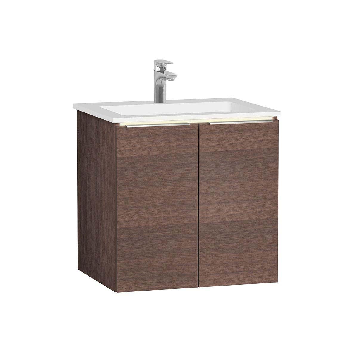 Vitra Ecora Wall Hung 2-Door Vanity Unit with Basin 630mm Wide - Oak