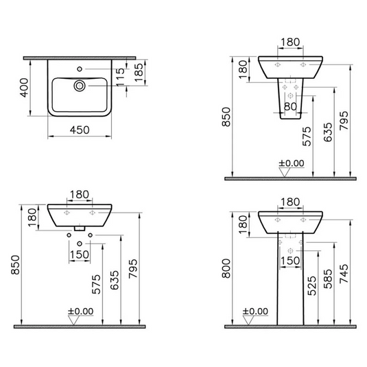 VitrA Integra 445x400mm 1TH Basin w/Overflow - White - 7047L003-0001 - Envy Bathrooms Ltd