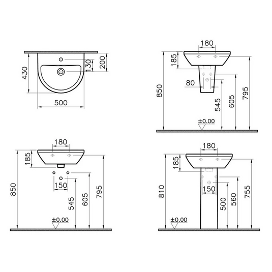 VitrA Integra 495x430mm 1TH Basin w/Overflow - White - 7066L003-0001 - Envy Bathrooms Ltd