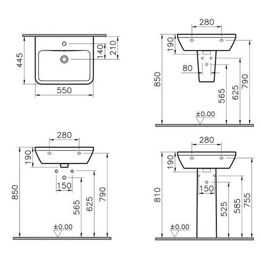 VitrA Integra 550x445mm 1TH Basin w/Overflow - White - 7049L003-0001 - Envy Bathrooms Ltd