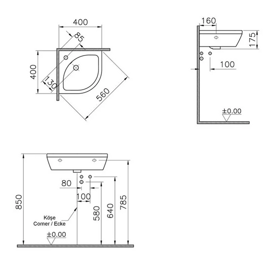 VitrA Integra 565x400mm 1TH Basin w/Overflow - White - 7336B003-0999 - Envy Bathrooms Ltd