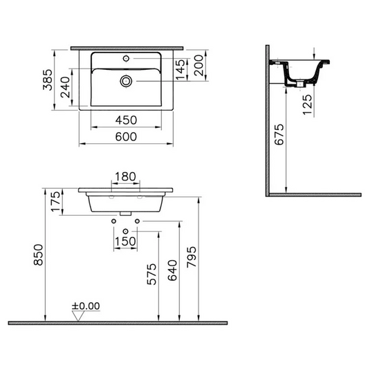 VitrA Integra 600x385mm 1TH Compact Basin w/Overflow - White - 7035B003-0001 - Envy Bathrooms Ltd