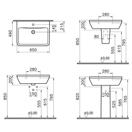 VitrA Integra 650x490mm 1TH Basin w/Overflow - White - 7051L003-0001 - Envy Bathrooms Ltd