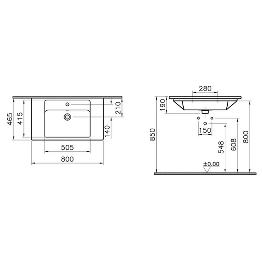 VitrA Integra 800x465mm 1TH Vanity Basin w/Overflow - White - 7056B003-0001 - Envy Bathrooms Ltd