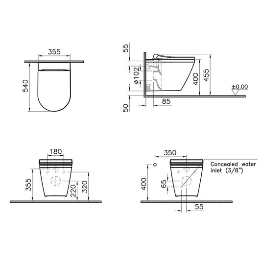 Vitra Integra Aquacare Rimless Wall Hung Toilet with Bidet Function - Soft Close Seat - Envy Bathrooms Ltd