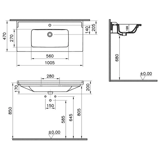 VitrA Integra Classic 1005x470mm 1TH Vanity Basin w/Overflow - White - 7002B003-0001 - Envy Bathrooms Ltd