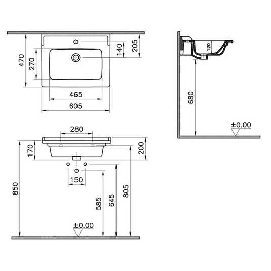 VitrA Integra Classic 610x475mm 1TH Vanity Basin Only - White - 7000B003-0001 - Envy Bathrooms Ltd