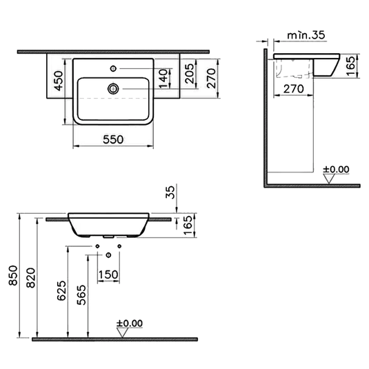 Vitra Integra Semi Recessed Basin 550mm Wide - 1 Tap Hole - Envy Bathrooms Ltd