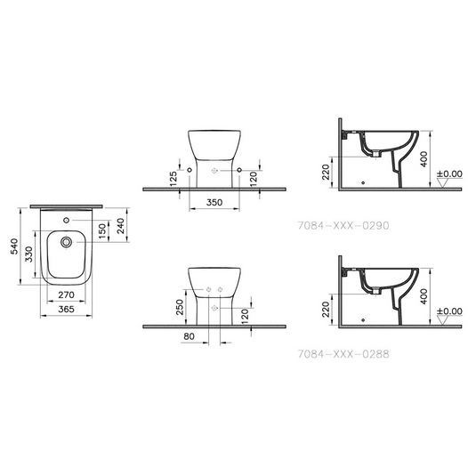 VitrA Integra Square Back to Wall Bidet - White - 7084B003-0288 - Envy Bathrooms Ltd