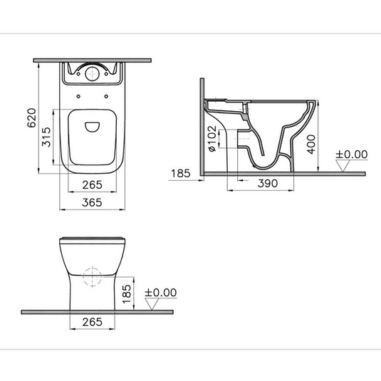 VitrA Integra Square Rimless Open Back Close Coupled Pan Only - White - 7087B003-7200 - Envy Bathrooms Ltd
