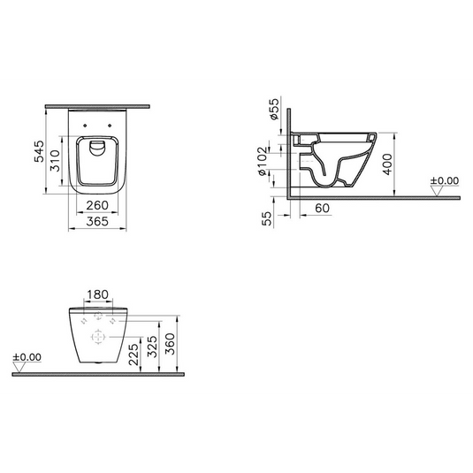 VitrA Integra Square Wall Hung Pan Only - White - 7081B003-0075 - Envy Bathrooms Ltd