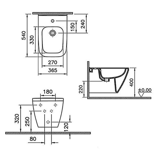 Vitra Integra Wall Hung Bidet 365mm Wide - White - Envy Bathrooms Ltd