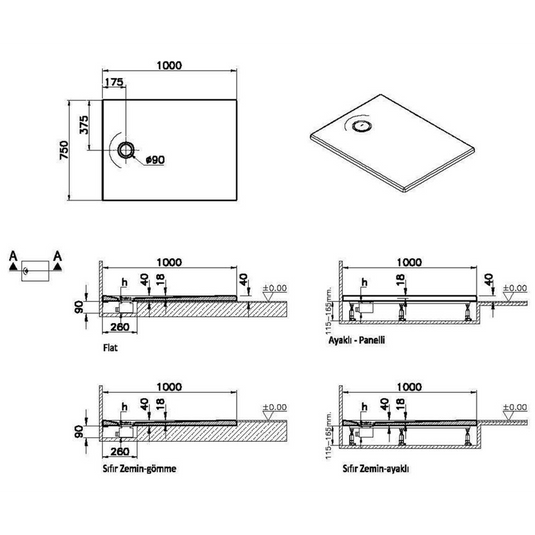 VitrA Leaf 1000mm x 750mm Rectangular Tray - Matt Taupe - 65150001869 - Envy Bathrooms Ltd