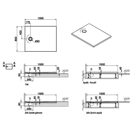 VitrA Leaf 1000mm x 800mm Rectangular Tray - White - 65200001000 - Envy Bathrooms Ltd